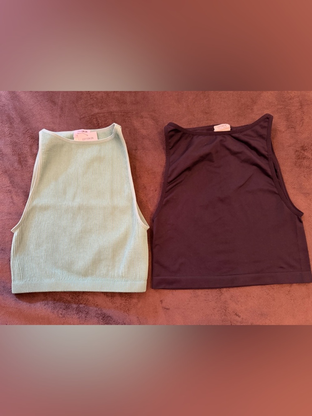 Set of 2 Cotton On Seamless Benni High Neck Tank Tops - Green & Black - XS/S